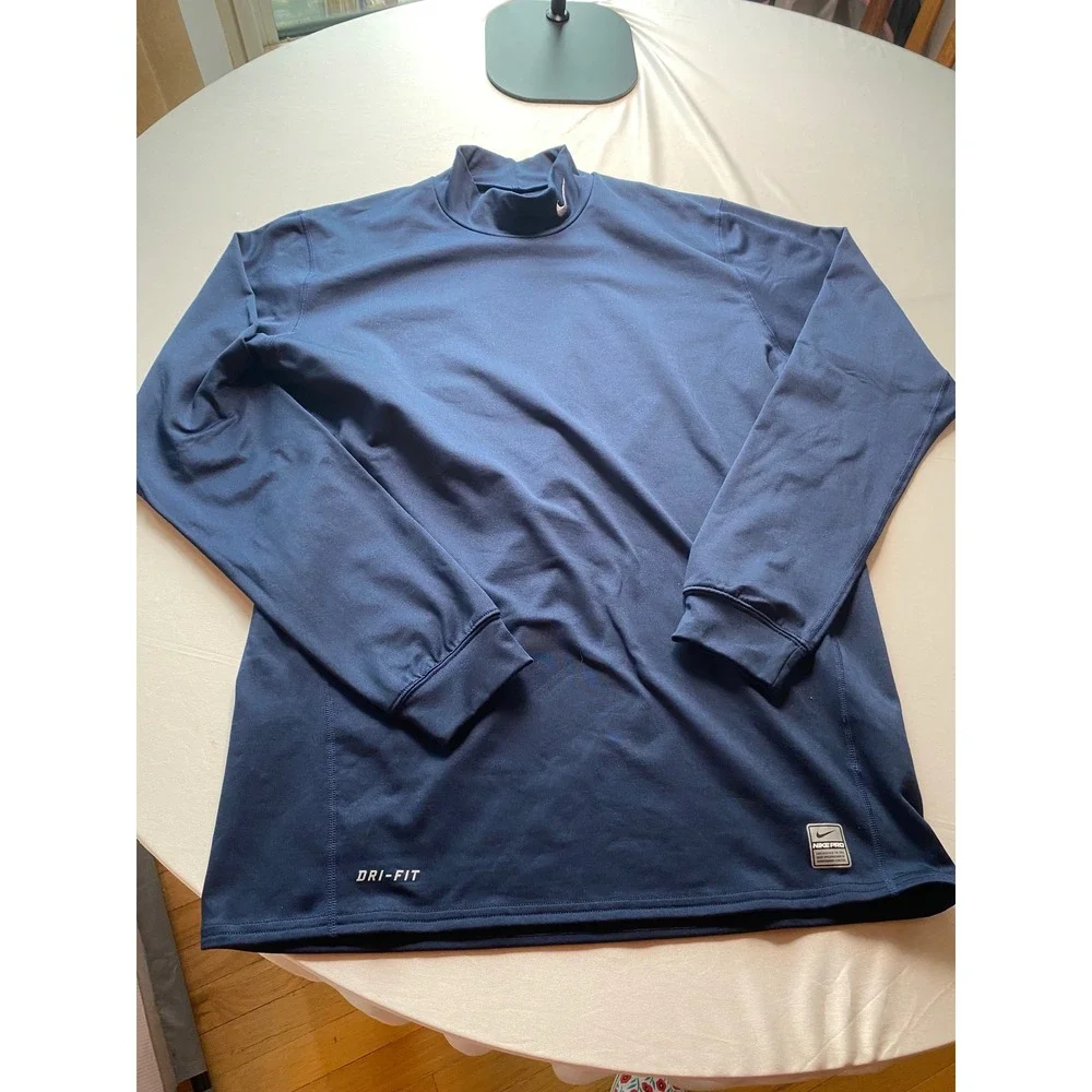 Nike Pro Fitted Dri-FIT Mens Navy Blue Mock Neck Long Sleeve Shirt 389658-419 XL